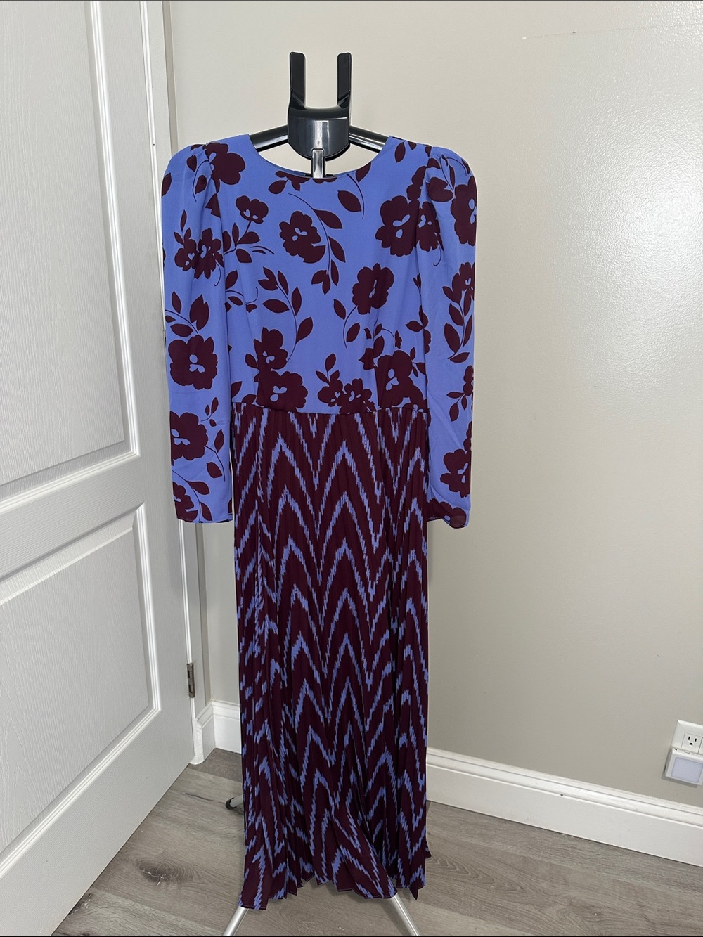 Ann Taylor Blue and Burgundy Long-Sleeve Floral Maxi Dress